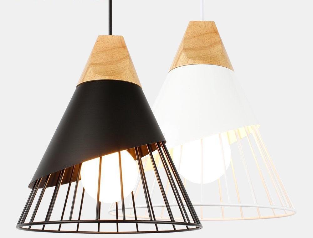 Wooden-Base Iron-Cage Nordic Hanging Lamp