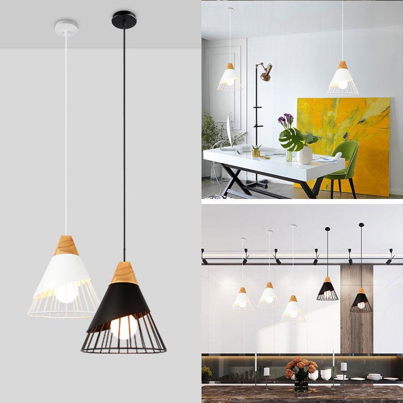 Wooden-Base Iron-Cage Nordic Hanging Lamp